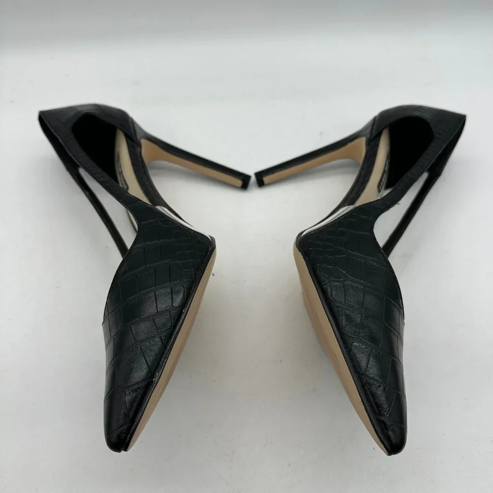 Nine West Womens 10.5 Trivs3 Black‎ Croc Pointed Toe Clear Panel Stiletto Pumps